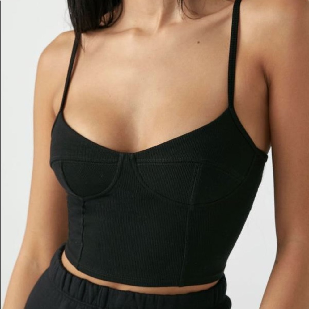 Joah Brown Black Bustier Crop Top